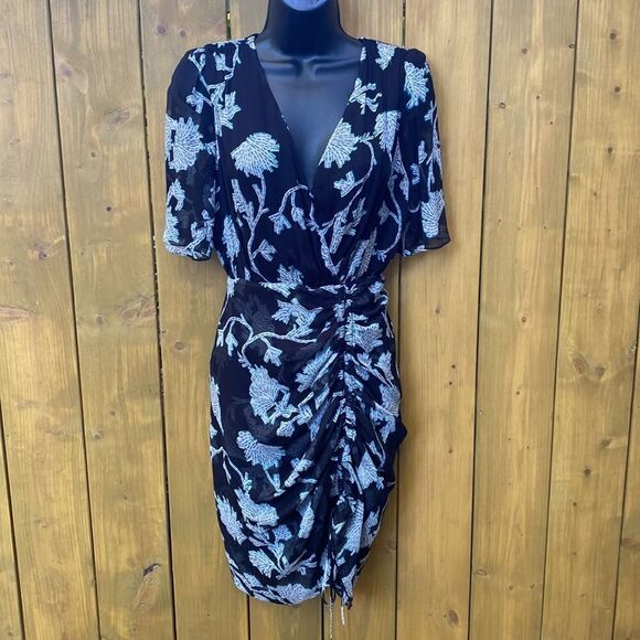 NWT Diane von Furstenberg Silk Black Floral Dress - Picture 5 of 15
